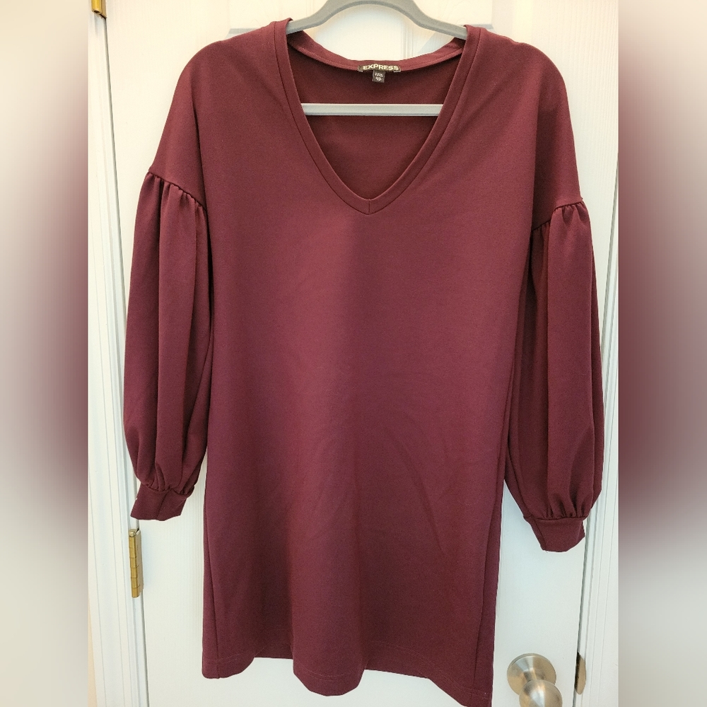 Express. Burgandy/Maroon V Neck Dress. Puff Sleeve Detail. Size XXS.